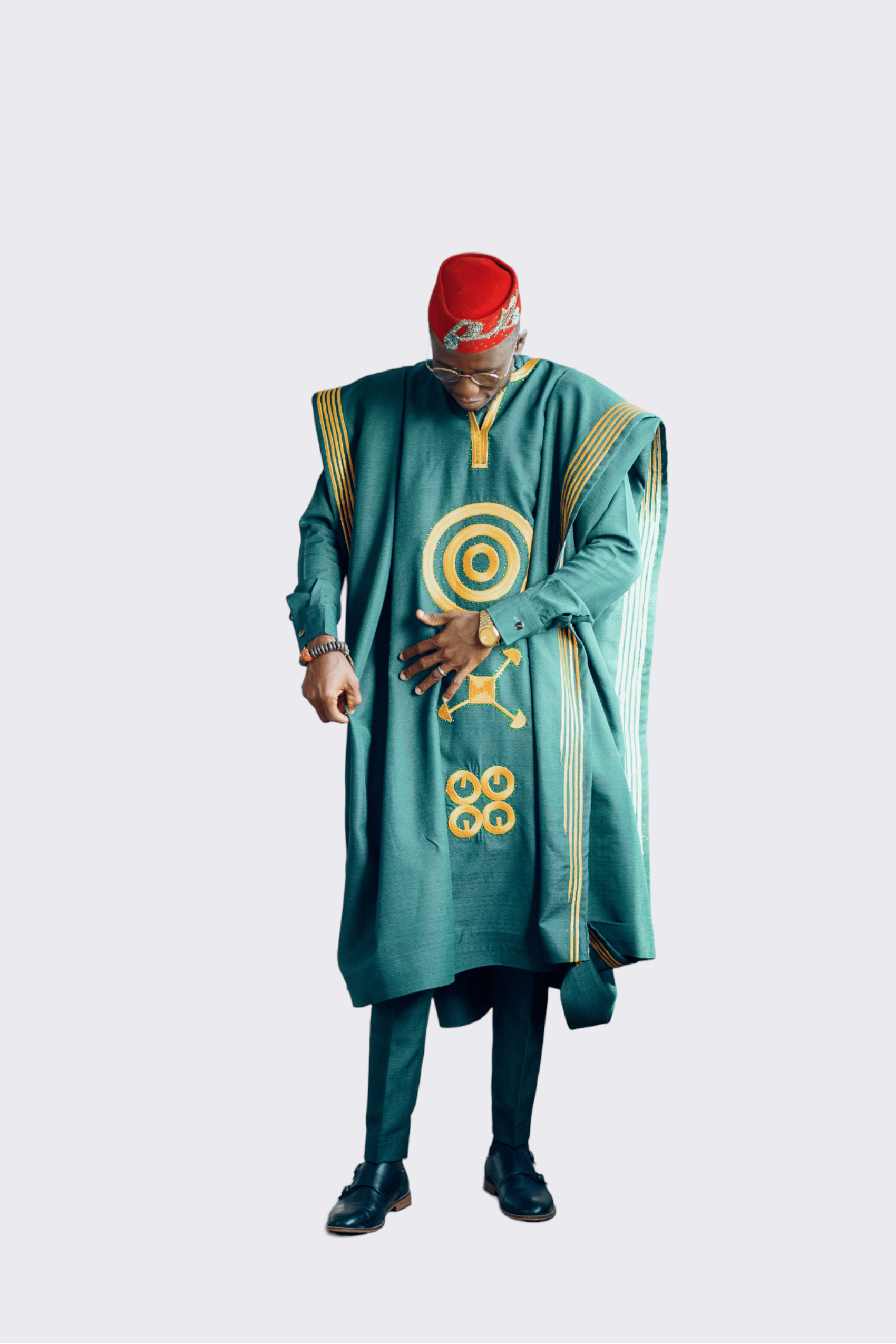 Green Agbada with Gold Trim