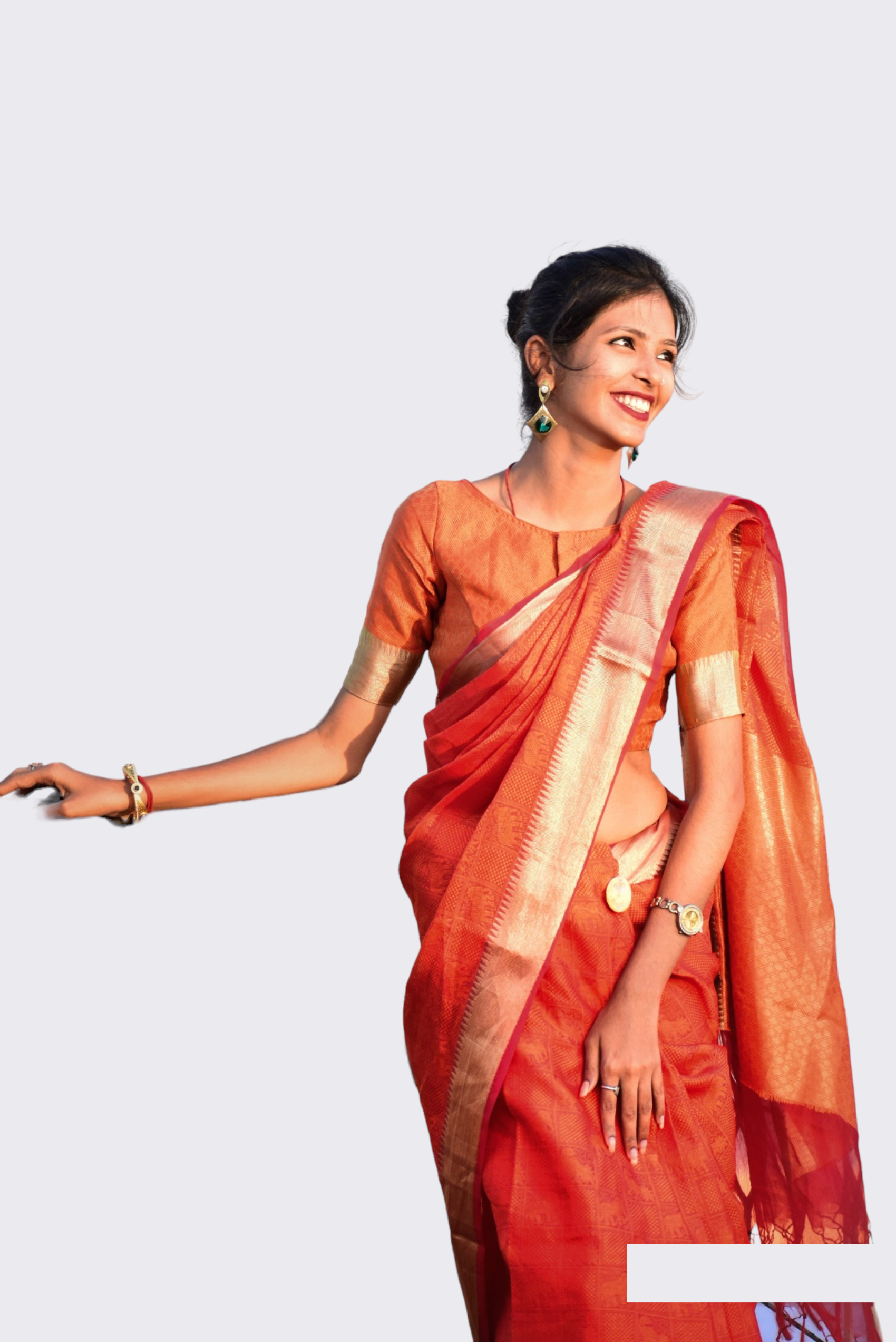 Orange Saree with a Golden Gradient