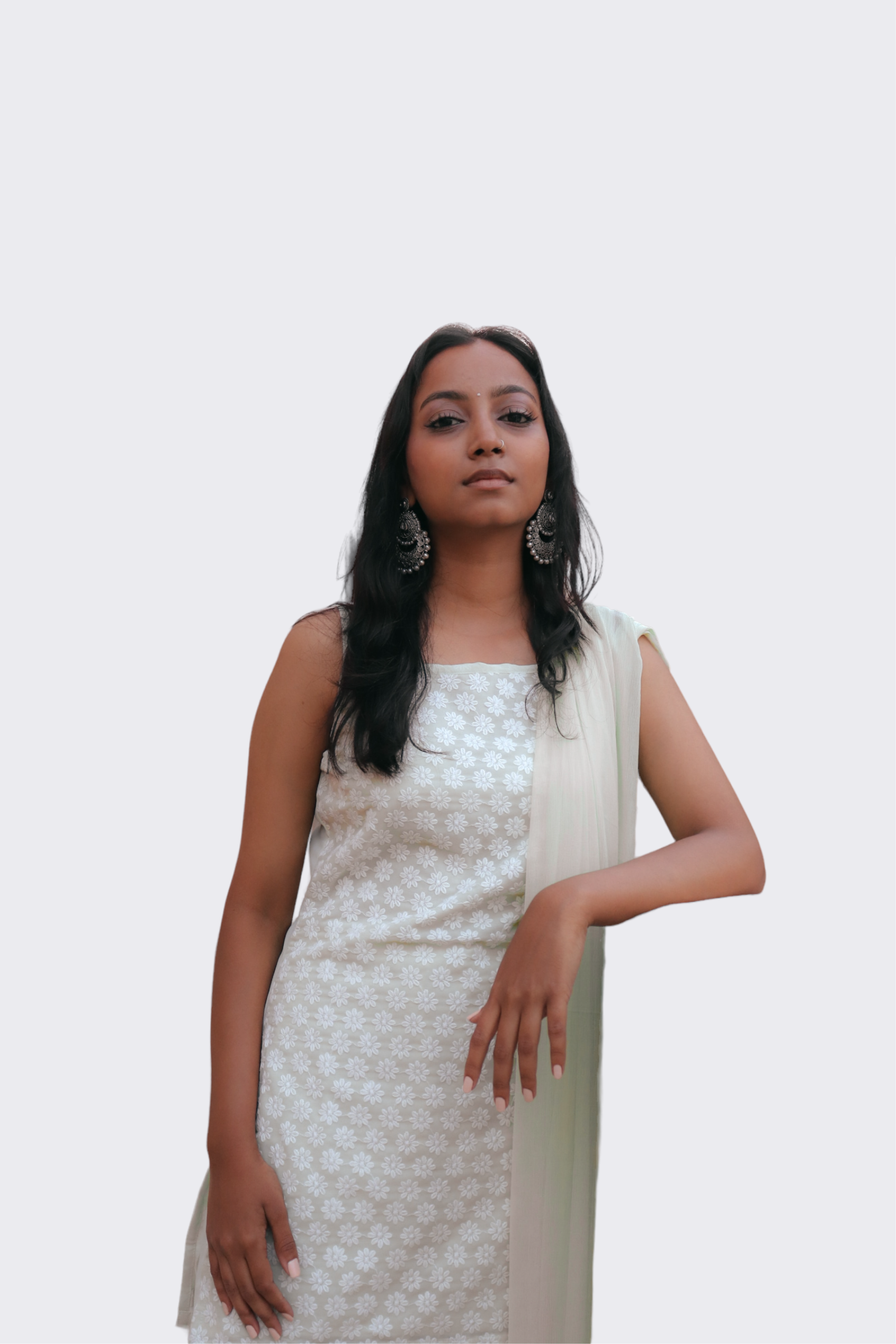 Classic White Kurti with Tan Geometric Print