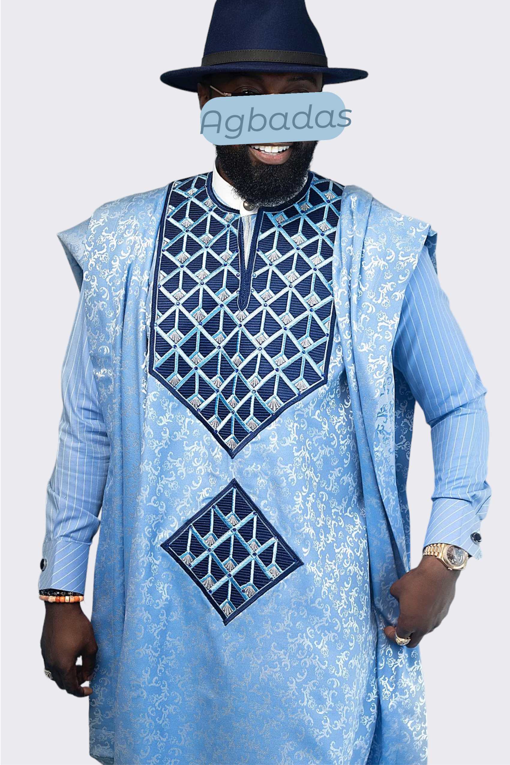 Light Blue Agbada with Modern Dual Print