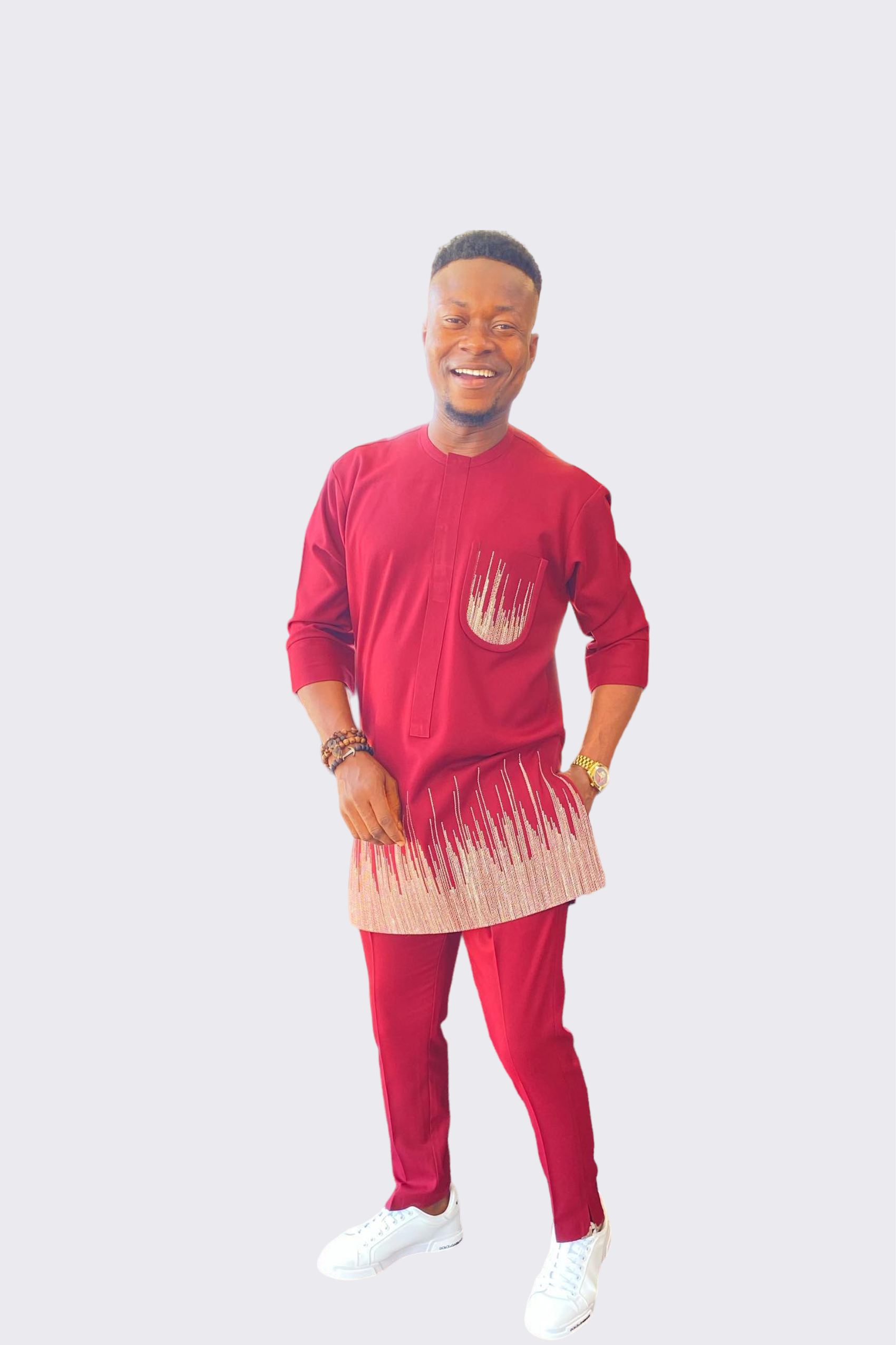 Enchanting Red Kaftan Set with Golden Accent