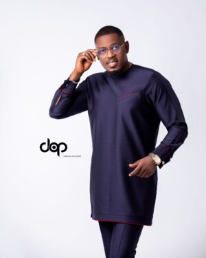 Blue Black Kaftan with a touch of Wine suede