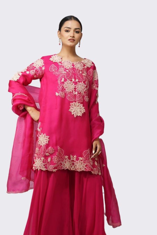 Suit Set in Pink – Resham Handwork