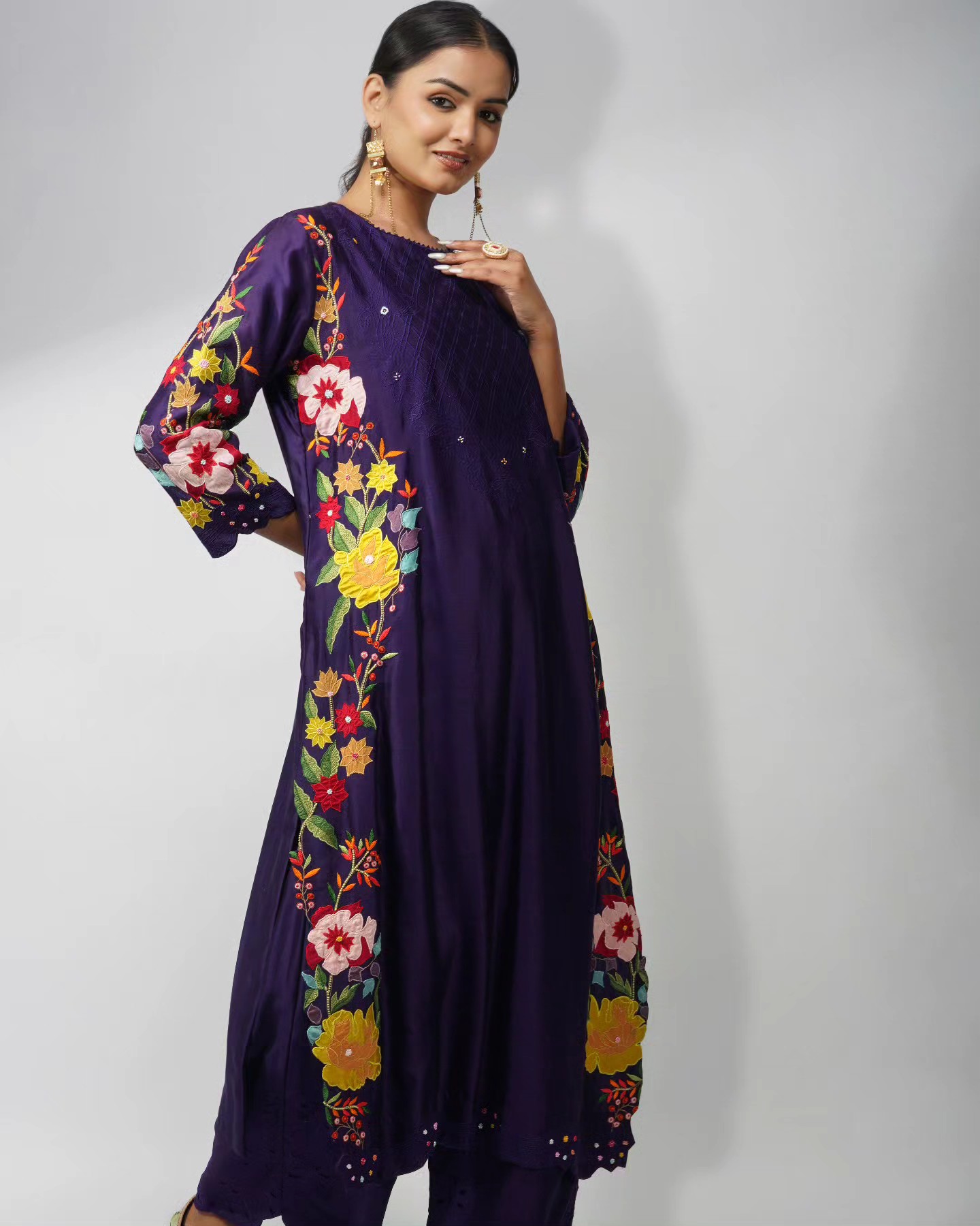 Purple Kurti Set with Resham Embroidery